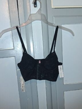 Native Intimates Black Lace Longline Bralette with Front Closure